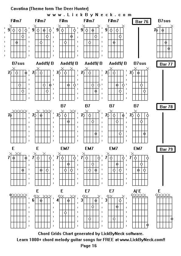 Chord Grids Chart of chord melody fingerstyle guitar song-Cavatina (Theme form The Deer Hunter),generated by LickByNeck software.